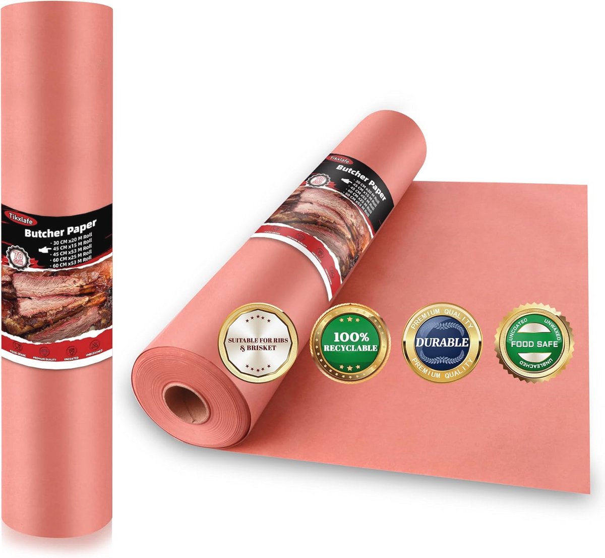 Roze Slagerpapier voor BBQ en Grill - 45 cm breed, 15 m, 25 m, en 53 m rollen