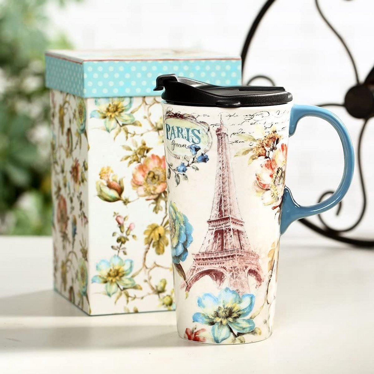 Keramische koffiemok met deksel en handvat - 17 oz Latte mok in geschenkdoos