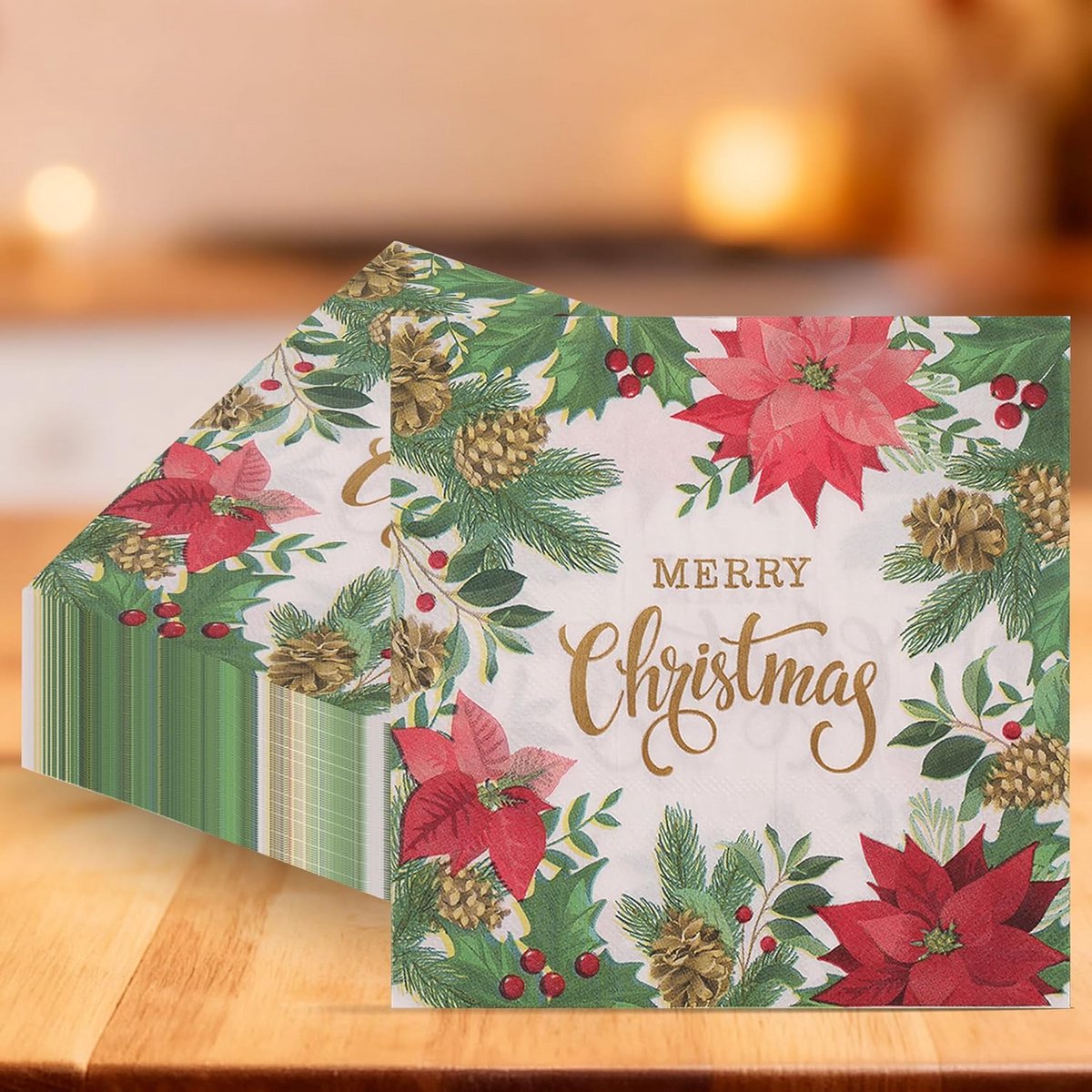 Traditionele Kerstservetten Poinsettia - 20 Stuks - 33cm Vierkant