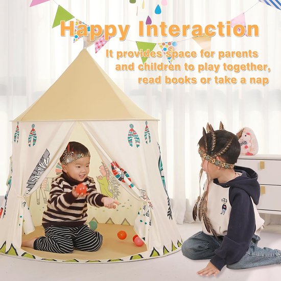 Tent voor peuters - Draagbare pop-up tent - Indiase kegelvormige tent - Tent in prinsessen-/prinsenkasteelstijl - Speelhuisje voor binnen en buiten - Verjaardagscadeau voor jongens en meisjes - 116*116*130 cm -Stijl 1 van Hi Suyin. — afbeelding 4