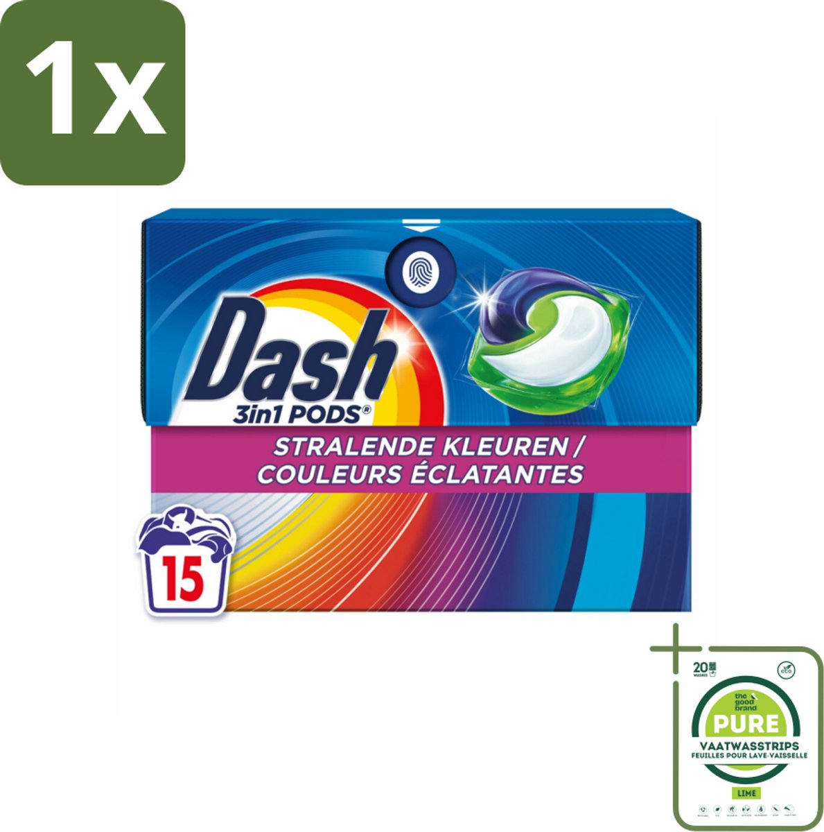 1 x Dash – Wasmiddelcapsules – 3in1 Pods Stralende Kleuren – 15 capsules - Wasmiddel - Kleuren Behouden - Vlekken Verwijderen - Frisheid - Wasbeurt