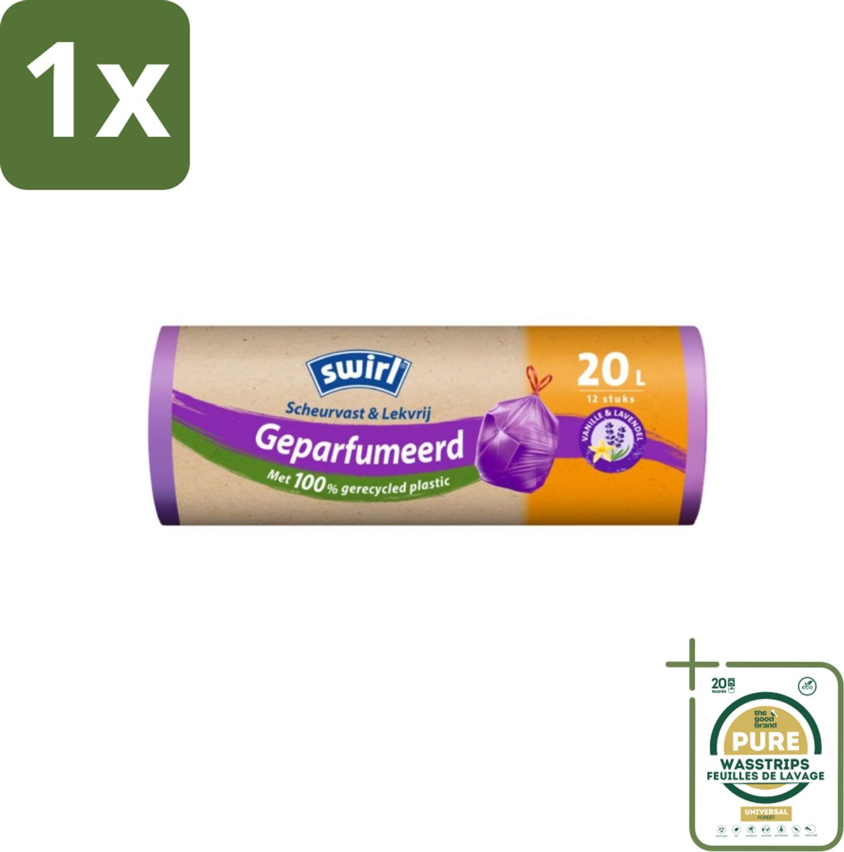 1 x Swirl – Pedaalemmerzakken – Trekband Geparfumeerd – 20 L – 12 zakken- Koffiezetapparaat