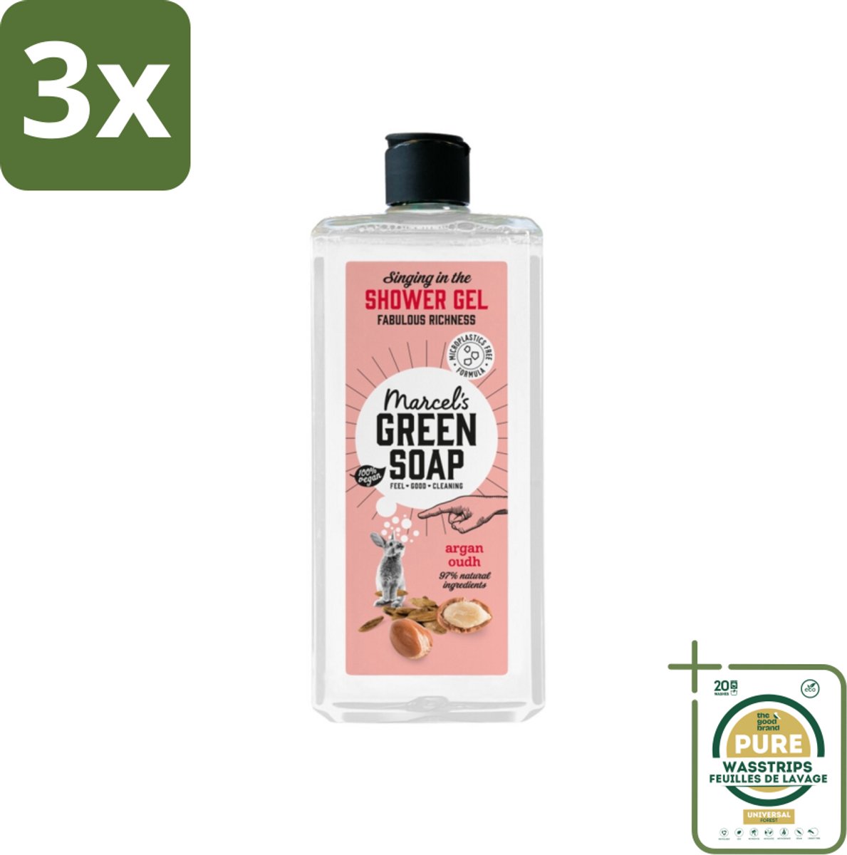 3 x Marcel's Green Soap - Douchegel - Argan & Oudh - Verzorgend & zacht - 300 ml - Grootverpakking - Douchegel Argan Oudh - Verzorgende Douchegel - Natuurlijke Douchegel - Vegan Douchegel - Biologisch Afbreekbaar