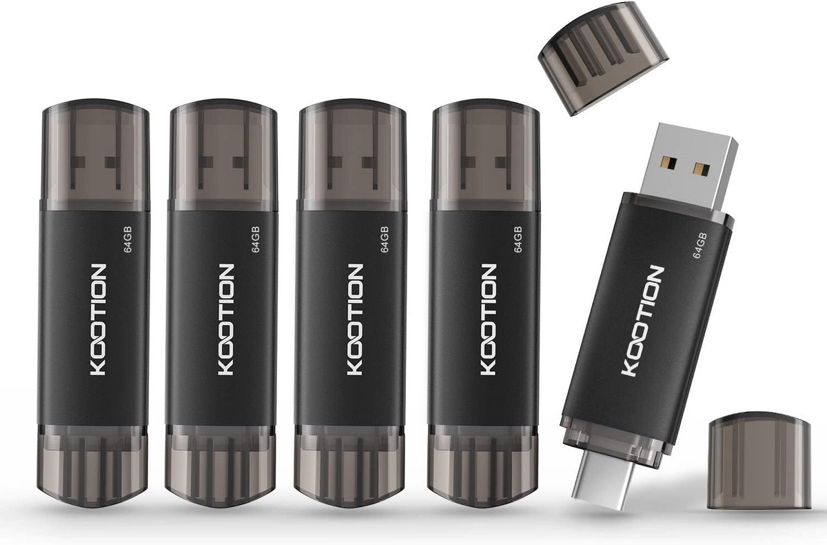 64 GB USB C-stick 5-pack - 2-in-1 OTG Geheugensticks met USB 2.0 en Type C