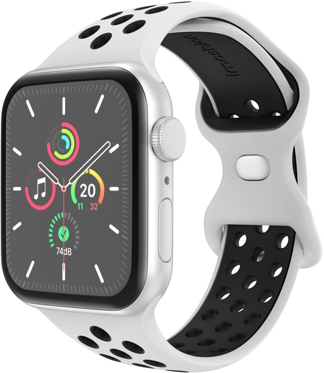 iMoshion Sport⁺ bandje geschikt geschikt voor Apple Watch Series 1 / 2 / 3 / 4 / 5 / 6 / 7 / 8 / 9 / SE - 38 / 40 / 41 mm - Maat M/L - Pure Platinum & Black