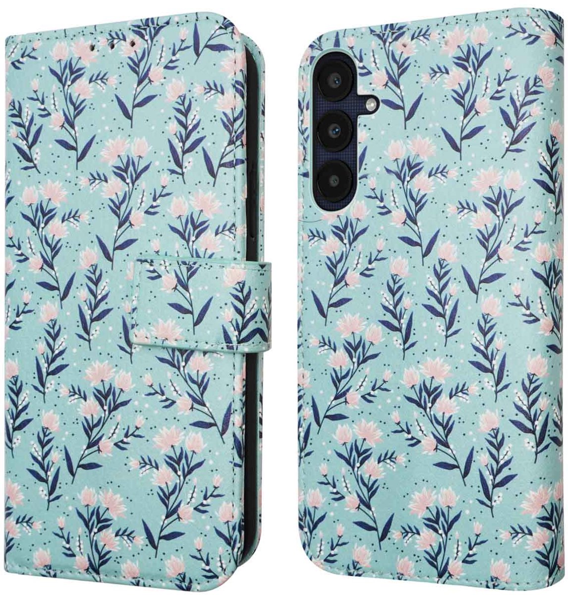 imoshion Hoesje - Geschikt voor Samsung Galaxy A55 (5G) - Design Bookcase smartphone - Blue Flowers