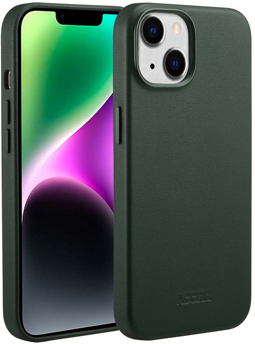 Accezz Hoesje Geschikt voor iPhone 14 Hoesje - Accezz Geschikt voor MagSafe Leather Backcover - donkergroen