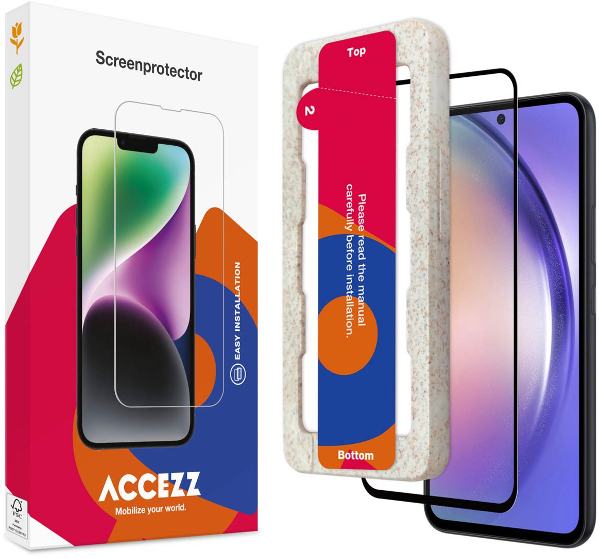 Accezz Screenprotector Geschikt voor Samsung Galaxy S23 FE / A54 (5G) - Accezz Gehard glas Full Cover screenprotector met bio applicator