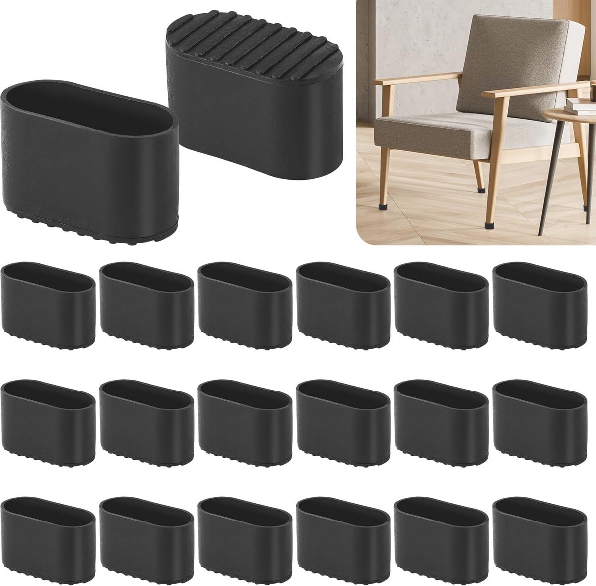 Ovale Stoelpootdoppen 40 stuks 40 x 20 mm - Vloerbescherming voor Meubels