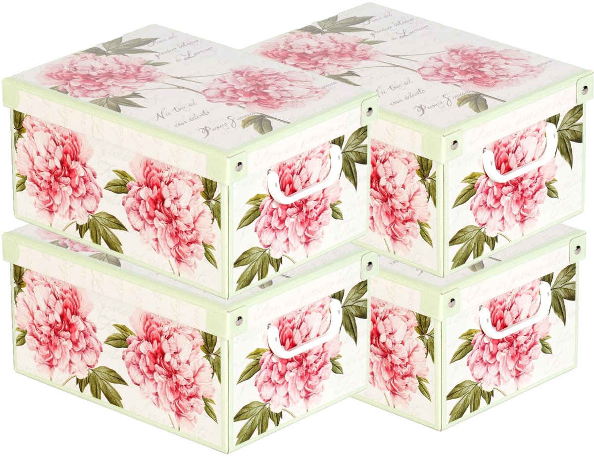 Ibenzoa® Set van vier grote kartonnen opbergdozen met deksels en draaggrepen