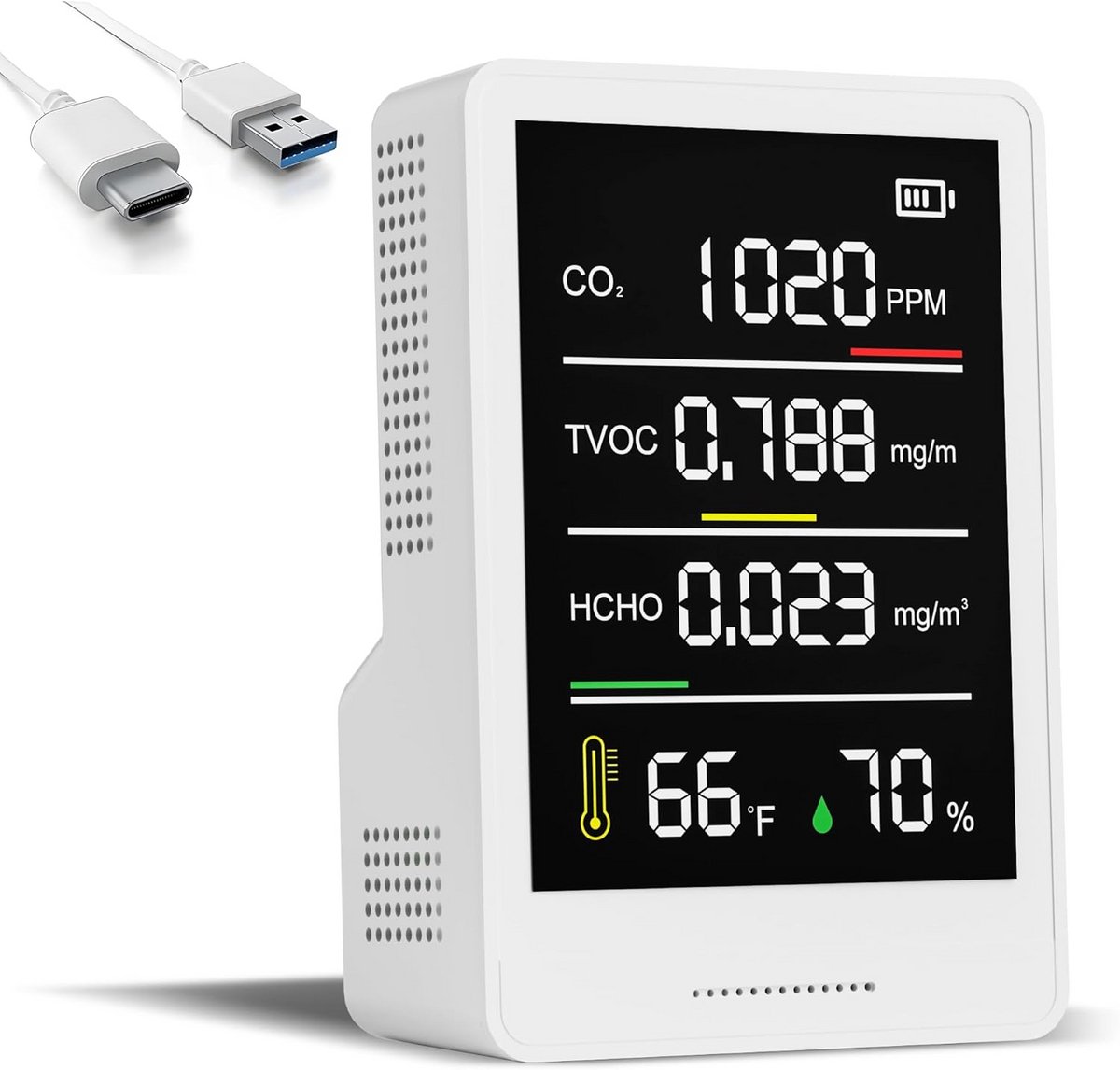 Indoor Luchtkwaliteitsmonitor met CO2- en Formaldehyde Detector | Temperatuur, Vochtigheid & TVOC Met Alarm voor Gezonde Ruimtes