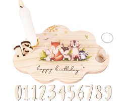 Verjaardagsbord van hout met kandelaar, vaas, jaarcijfers 0-9, gastenboek, verjaardagsdecoratie, verjaardagscadeau voor jongens, meisjes en volwassenen