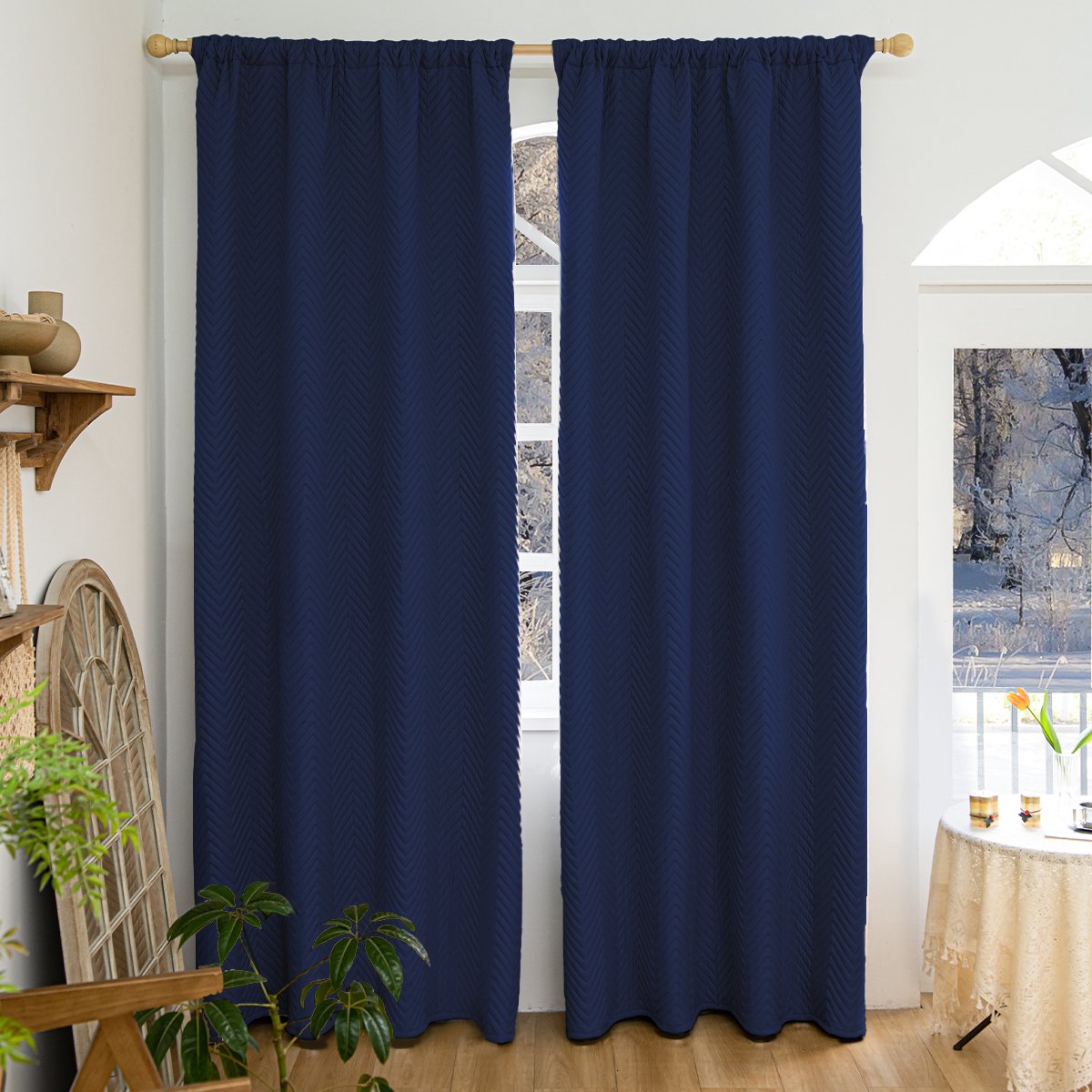Mupoo Thermisch Gordijn – Dubbellaags Dik Isolerend Verduisterend Gordijn – Geluidsisolerend, Kou- en Hittewerend – Donkerblauw, 140×175cm –