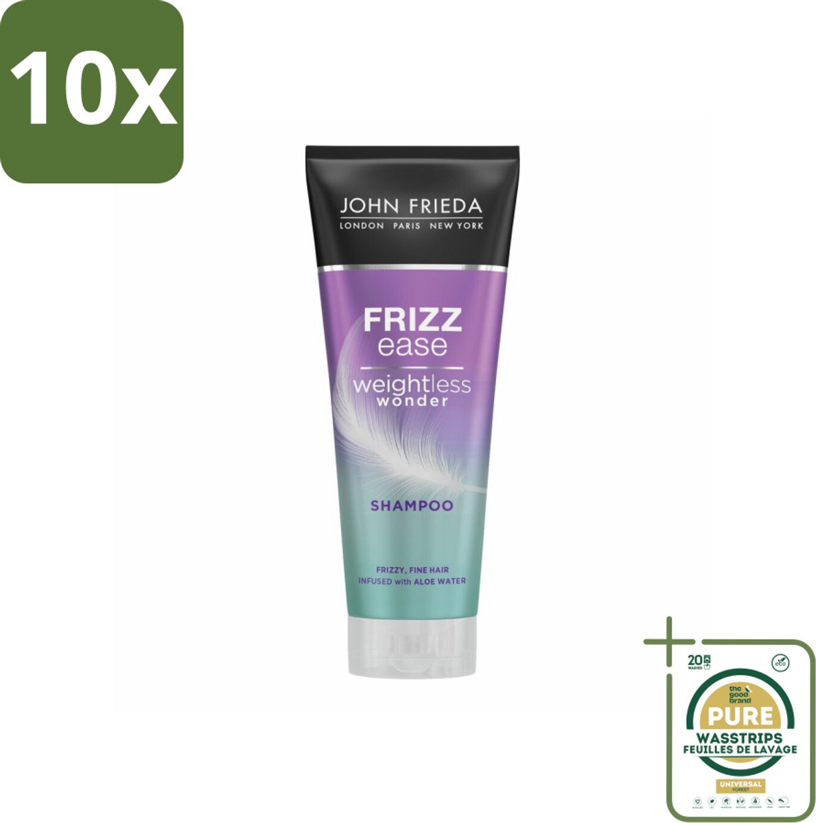 10 x John Frieda – Shampoo – Frizz Ease Weightless Wonder – Lichtgewicht verzorging – 250 ml - Grootverpakking - Koffiezetapparaat