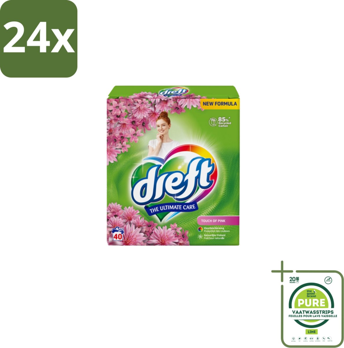 Dreft – Touch Pink – Poeder Wasmiddel – 2,6 kg – 40 wasbeurten - Voordeelverpakking - 24 stuks - Wasmiddel poeder - Wasmiddel voor kleding