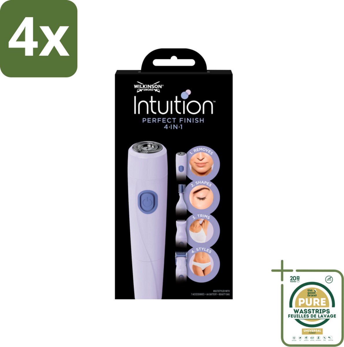 Wilkinson Sword - Trimmer - Intuition Perfect Finish 4-in-1 - Gezicht en Lichaam - 1 scheerapparaat - Voordeelverpakking - 4 stuks - Wenkbrauwtrimmer - Ontharingsapparaat