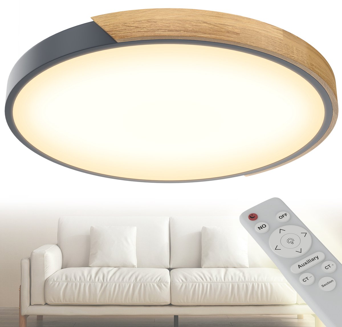 Plafondlamp hout LED-plafondlamp hout Moderne plafondlampen Ronde lampen Plat Woonkamerlamp Slaapkamerlamp Lamp hout voor keuken Lounge - Grijs frame - 96W Dimbare Met afstandsbediening