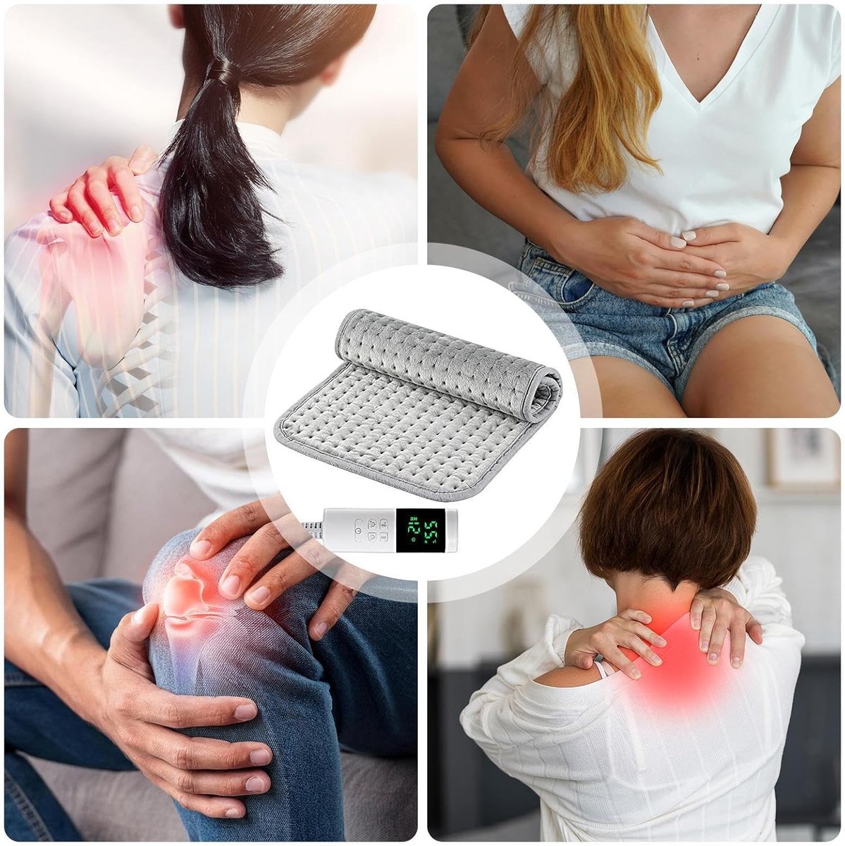 Verwarmingskussen - elektrische deken - elektrisch deken - Bodywarmer - Therapeutisch kussen - 12 tijdsinstellingen - 30×60cm - Non-woven stof - Grijs – foto 7