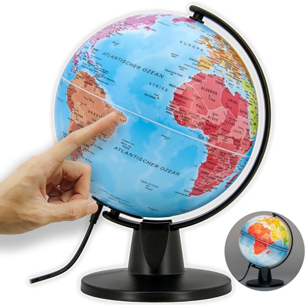 VH Supplies® Wereldbol met Verlichting - Globe - Educatieve Aardbol - 11 cm Diameter