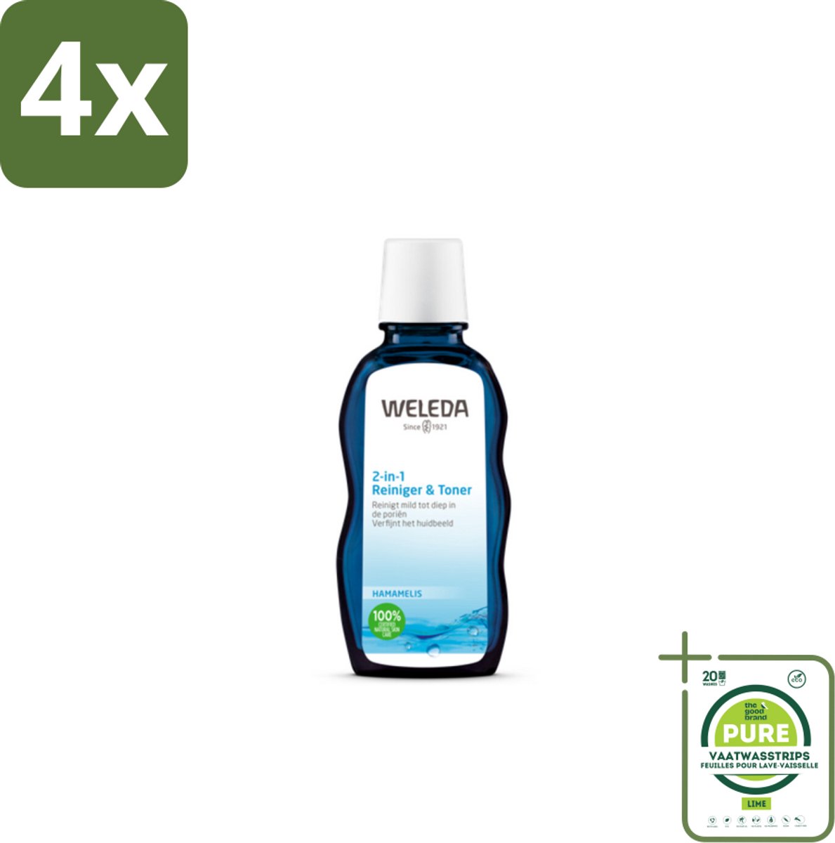 WELEDA - Reiniger & Toner 2‑in‑1 - 100 ml - Voordeelverpakking - 4 stuks - Reiniger - Toner
