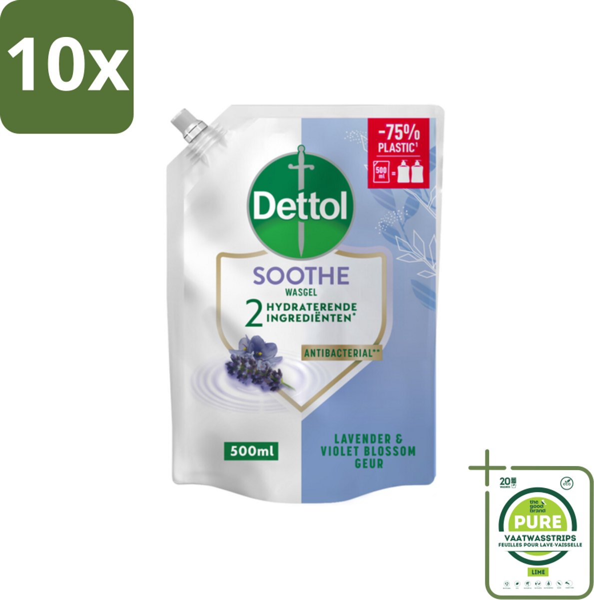10 x Dettol - Handzeep Navulling - Soothe - Lavendel & Vioolbloesem - 500 ml - Grootverpakking - Handzeep Navulling - Lavendel - Vioolbloesem - Antibacterieel - Hydraterend