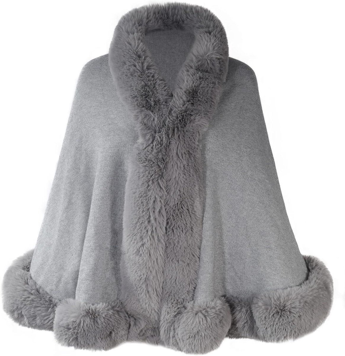Provento - Dames winter poncho met imitatiebont en gebreide sjaal, stola en warme cardigan