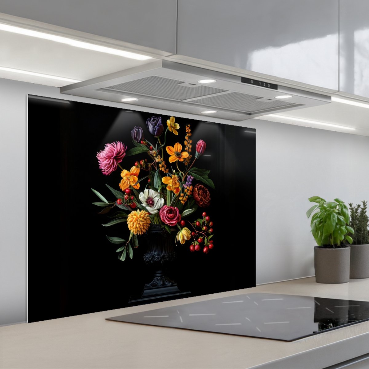 KitchenYeah Spatscherm 80x60 cm Zelfklevende achterwand Sierlijk Boeket Bladeren Keuken muurbeschermer Spatwand fornuis