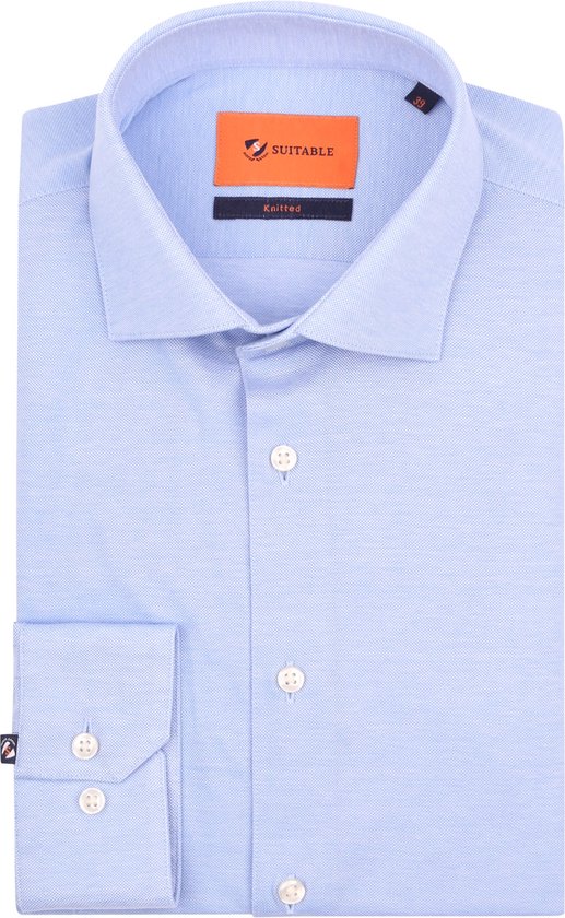 Suitable Overhemd Knitted Piqué Lichtblauw - Maat 40 - Heren - Casual Shirt