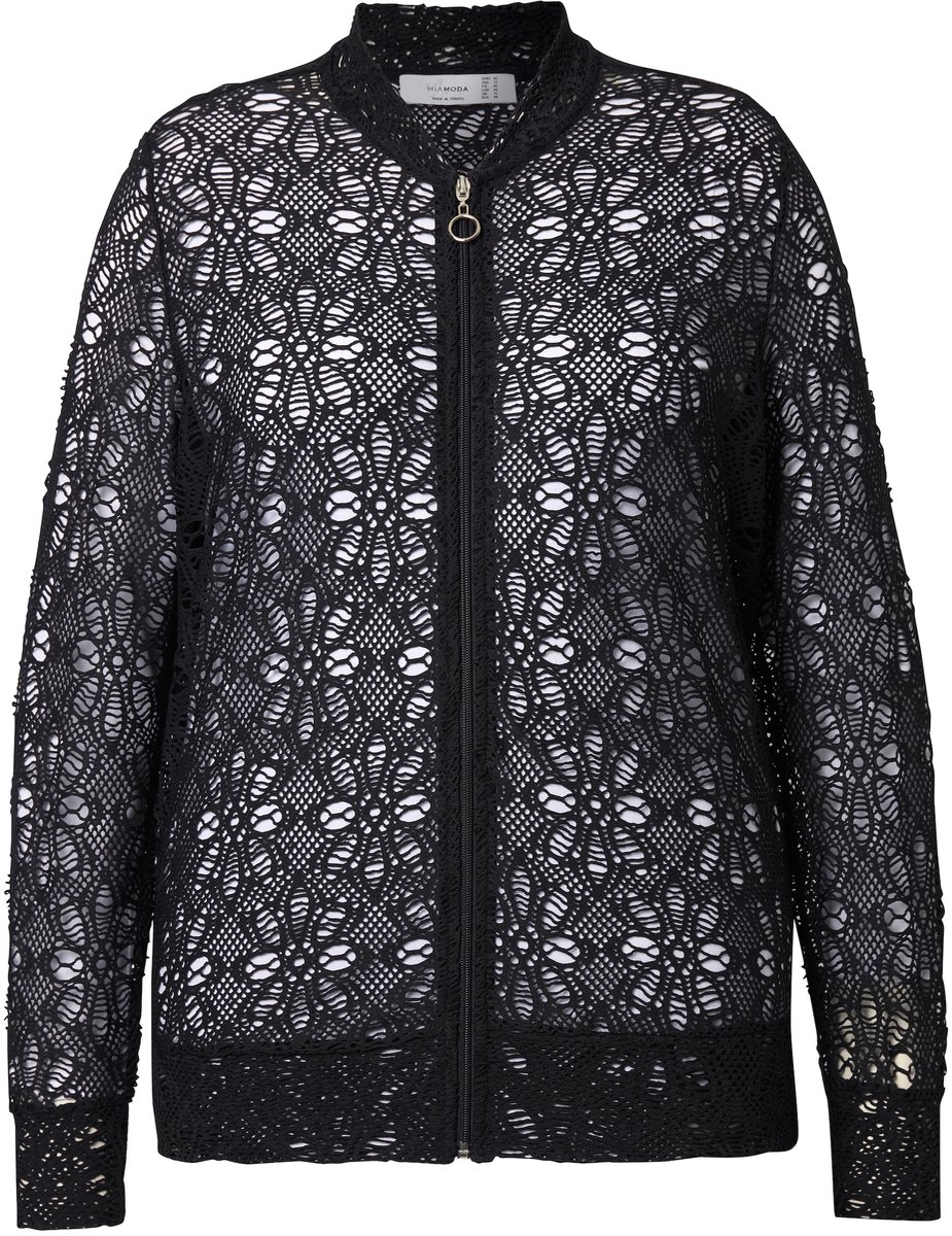 MIAMODA - Dames - Blouson kant lange mouwen - Zwart - Maat 56