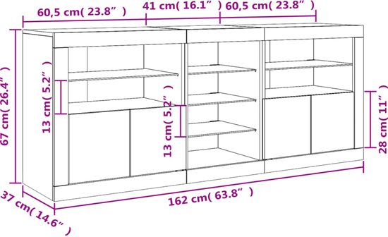 Buffet avec éclairage LED vidaXL 162 x 37 x 67 cm, couleur chêne Sonoma