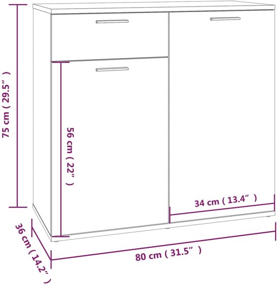 vidaXL Buffet 80x36x75 cm Bois d'ingénierie Chêne Sonoma gris - Buffet - Commodes - Armoire - Armoire murale