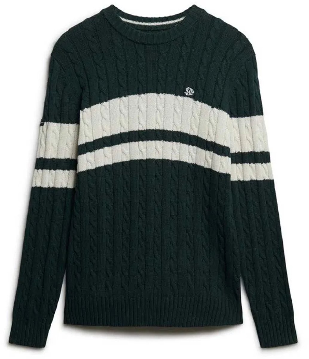 Superdry Cotton Stripe Cable Trui Heren Sweaters Groen