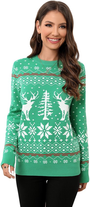 Feestdagen Kerstmis Moo Cow Lelijke trui groen rood medium M (38-40) acryl gebreide feestelijke trui heren/dames - België