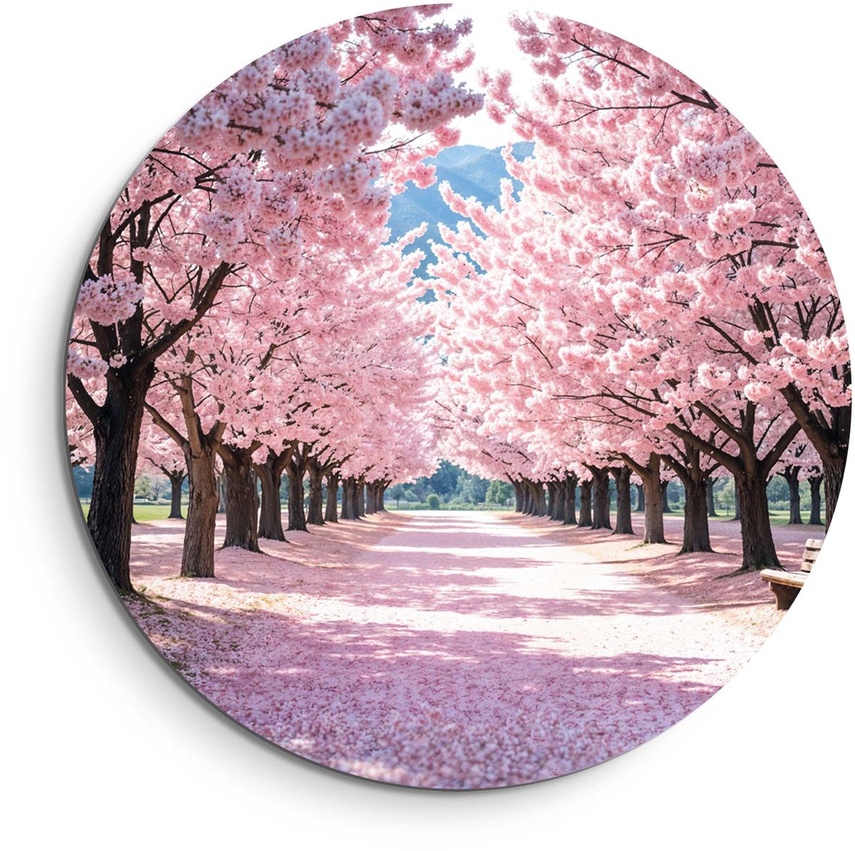 KitchenArt Blossom Avenue - Muurcirkel Binnen - ø 80 cm - Wandcirkel - Mét Ophangsysteem - Wanddecoratie - Muurdecoratie Bruin, Bloemen, Blauw, Wit, Roze
