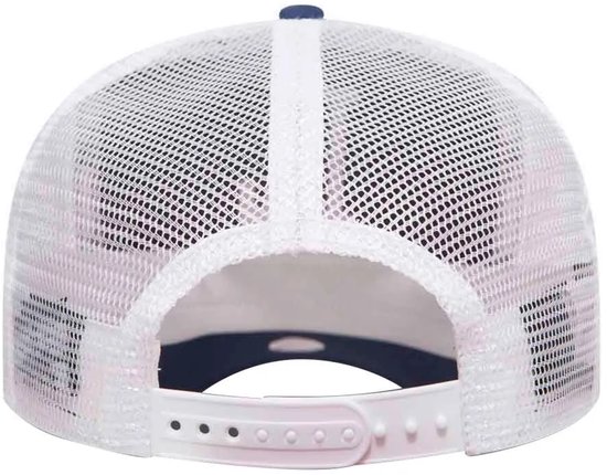 Casquette bleue avec dos en mesh blanc et fermeture réglable.