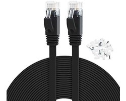Ethernet Kabel Cat 6 - 30m Netwerkkabel, Hoge Snelheid Gigabit LAN Kabel voor Router, Switch, PC en TV - RJ45 Patch Kabel (Zwart, met Kabelclips)