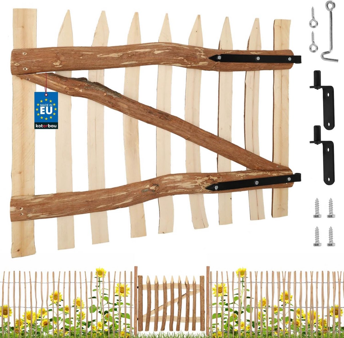 KOTARBAU® Tuinpoort van hazelnootlatten voor pikethek, 80 x 100 cm, hekpoort voor schuttin