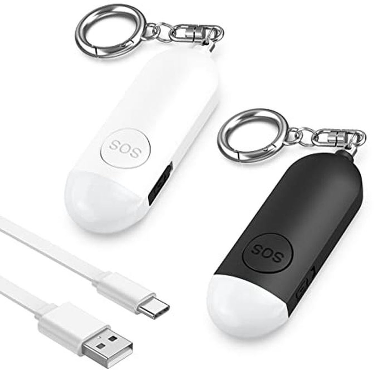 Persoonlijk alarm met sirene 130 dB - Oplaadbare paniekalarm sleutelhanger met LED-lamp voor zelfverdediging