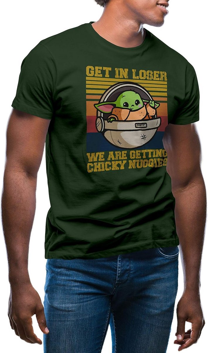 Vintage Get In Loser T-Shirt met Baby Yoda en Chicky Nuggies voor Heren