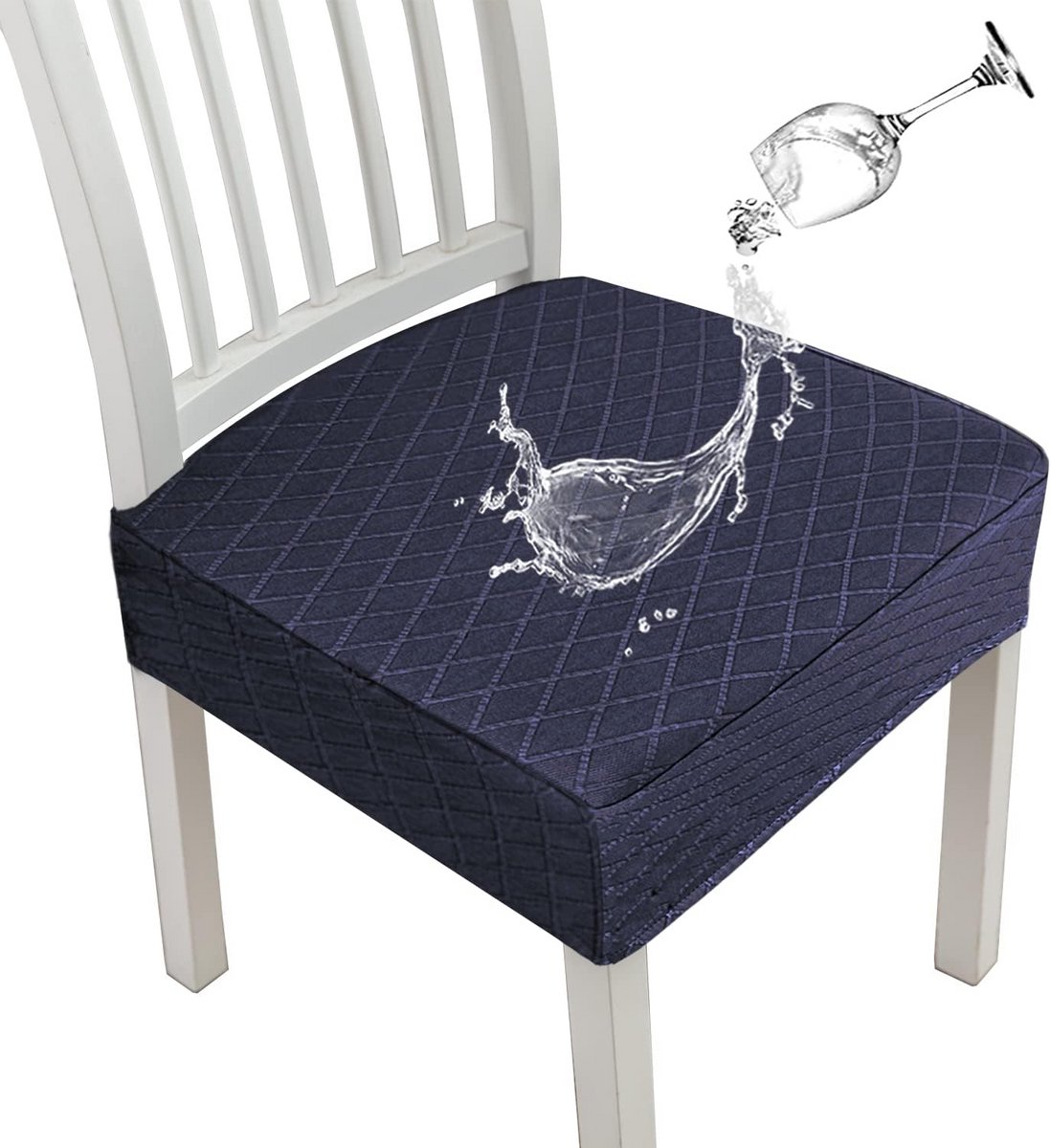 Waterdichte Stoelhoezen voor Eetkamerstoelen – Stretch Slipcovers (Navy, 6 Stuks)