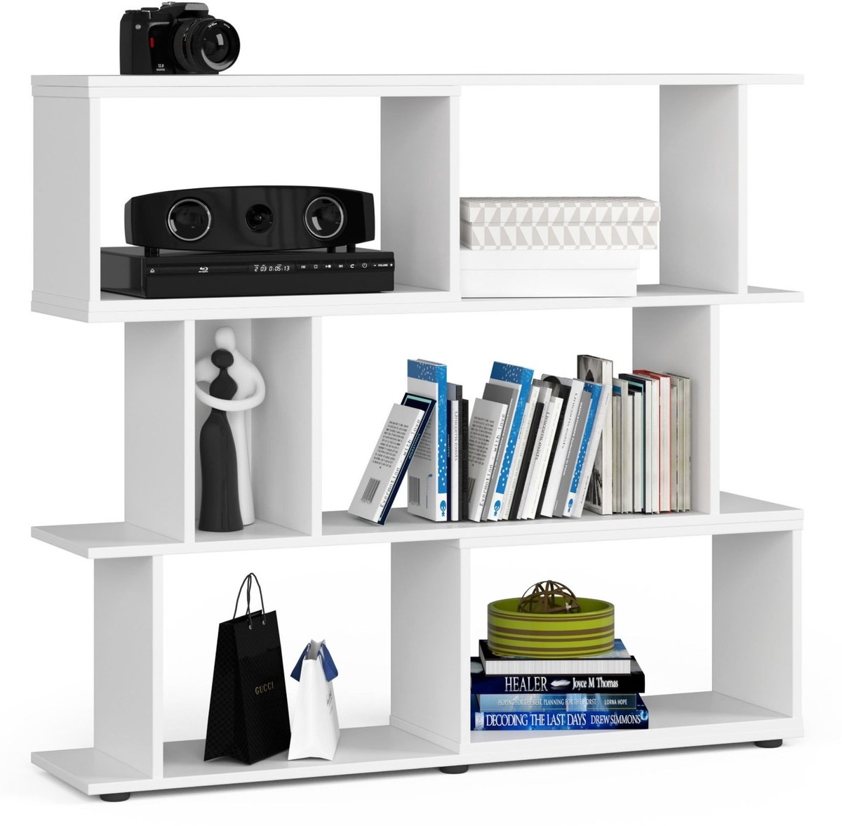 Akord Witte Boekenkast met 6 Planken FIX MINI / Open Opbergplanken / Wit / AKORD Furniture Factory / 120x28,4x107,5 cm