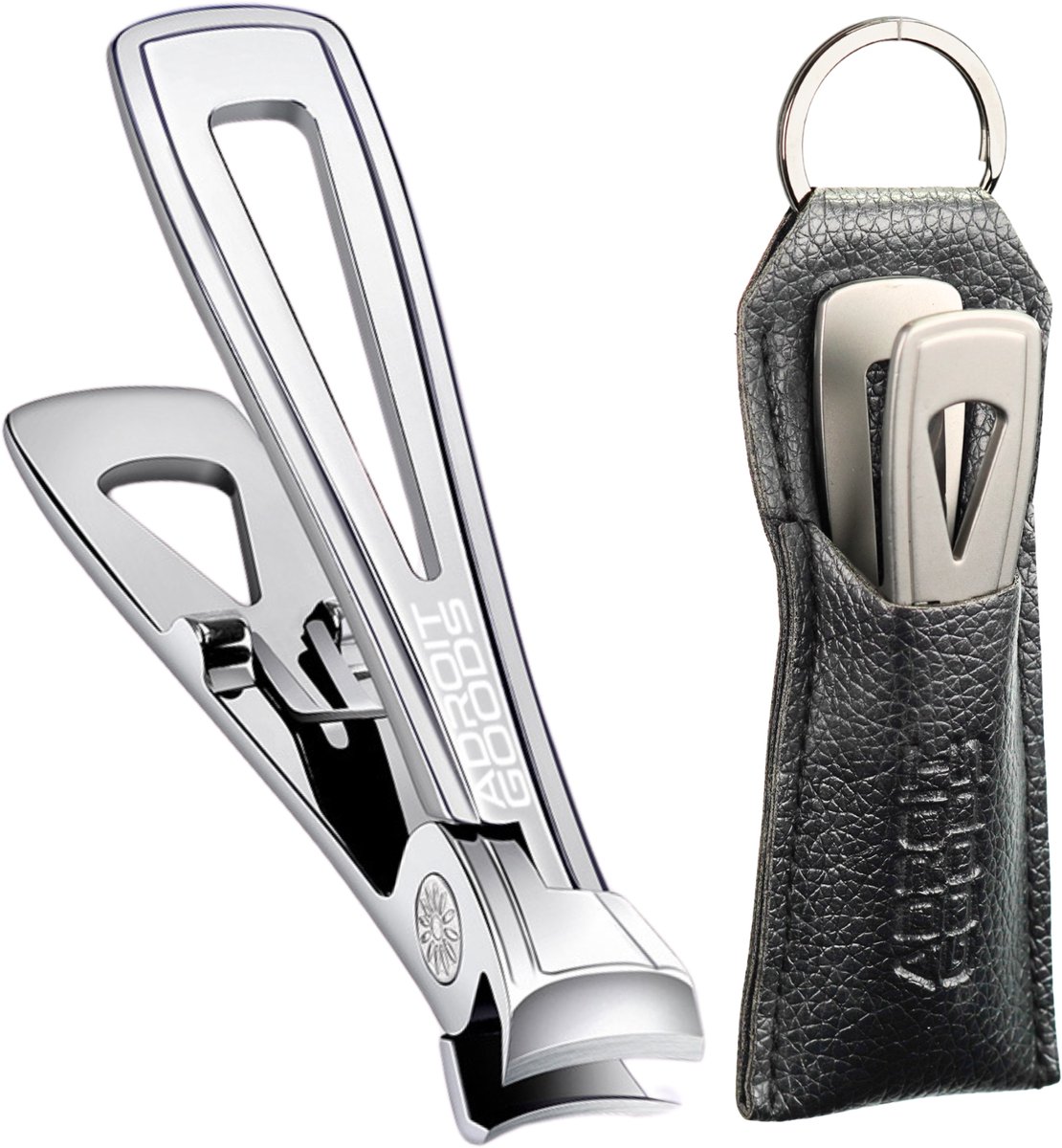AdroitGoods Professionele Nagelknipper voor Dikke en Harde Nagels - Scherpe nagelknipper, Teennagelknipper, Heren- en Damesknipper - Grijs - Inclusief PU Lederen Hoes
