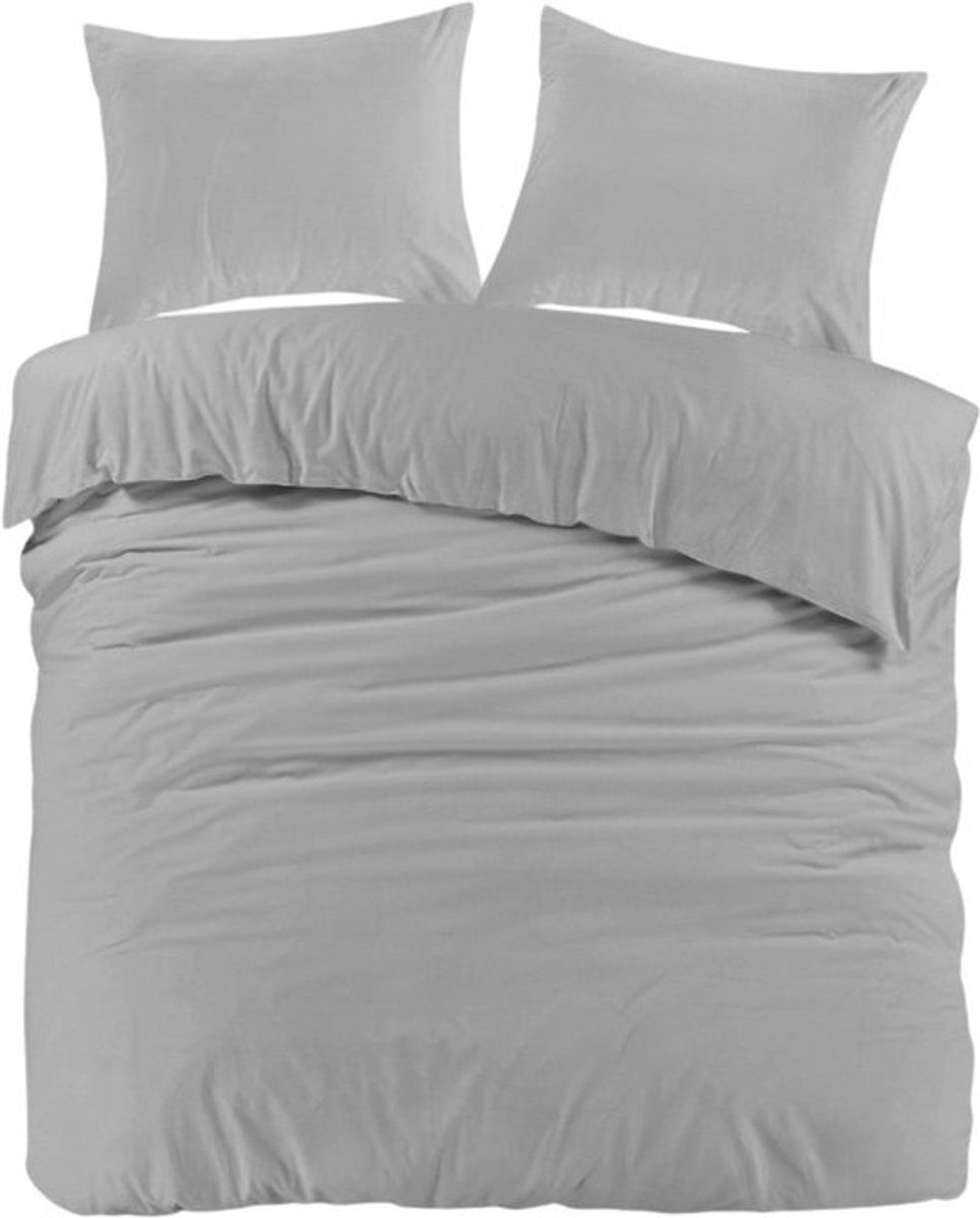 Droomtextiel Dekbedovertrek Flanel Grijs - 240x200/220 cm - Super Zacht