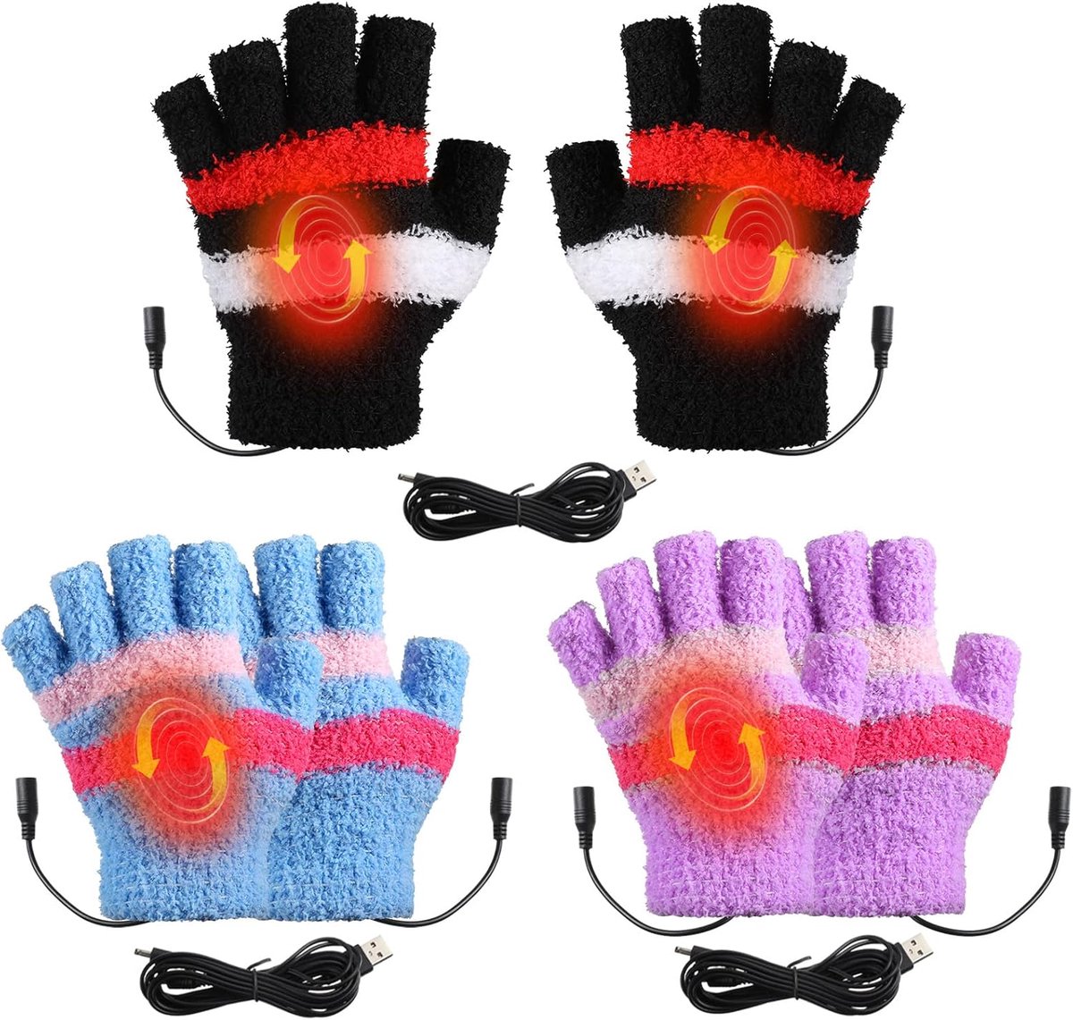 Handschoenen - 3 Paar Usb Verwarmde Handschoenen voor Vrouwen Vingerloze Warme Laptophandschoenen voor Handwarmers Wanten Computer Elektrisch Gamen