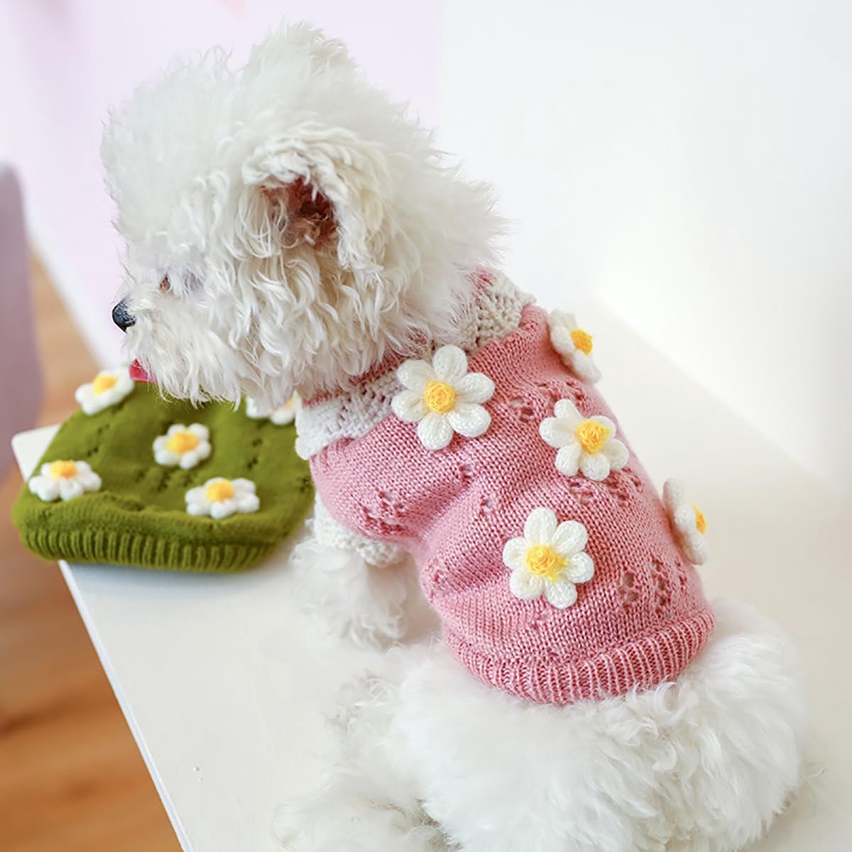 Hondenjas - Hondentrui - Pet Dog Sweater - Hondentrui voor Kleine Honden - Meisjes Schattige Bloemenpuppy - Gebreide Trui Winterbreiwerk - Kat Lichtgewicht Warme Trui - Verjaardag Vakantie - Feestdecoratie - Kerst - Maat M — cadeau in Cadeau-ideeën - foto 4