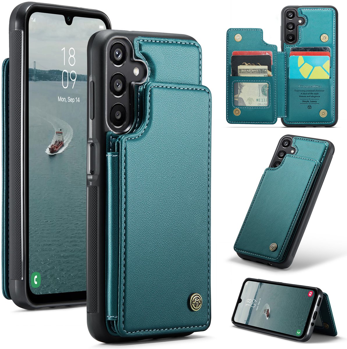 Luxe Portemonnee Backcover met Anti-RFID kaarthouders voor Galaxy A16 _ Groen