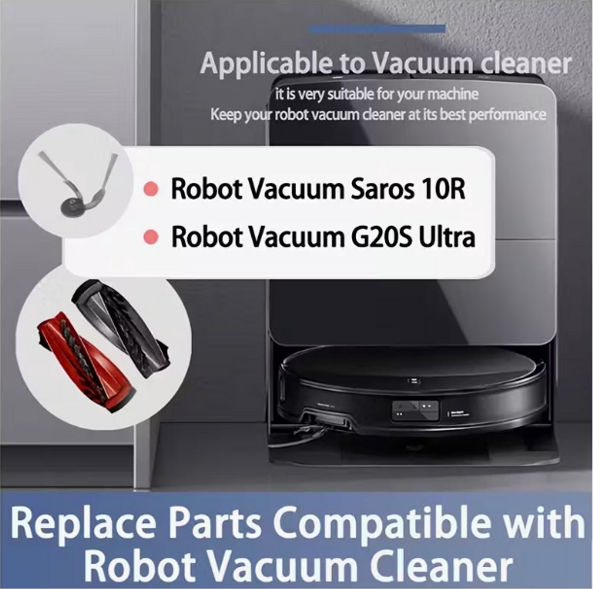 10R Accessoires voor Roborock Saros 10R, Qrevo CurvX Robotstofzuiger en Dweil, 1 Set Hoofdborstel, 2 HEPA-filters, 4 Zijborstels, 4 Dweilkussens, 6 Stofzakken — afbeelding 5
