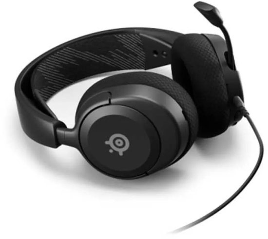 Zwarte SteelSeries Arctis Nova 1 headset met microfoon, gezien vanaf de zijkant.