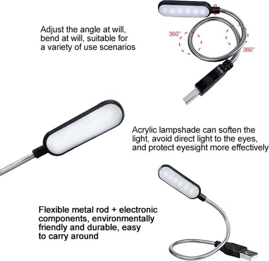 Borvat® LED Laptop Lampje – USB Toetsenbord Verlichting – Flexibele Leeslamp – 6 LED – Energiezuinig — afbeelding 2