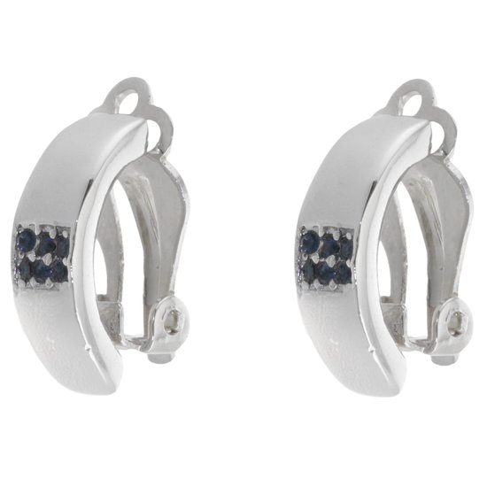 Boucles d'oreilles Behave - boucles d'oreilles clips - couleur argent - classique - avec pierres bleues - 1,5 cm